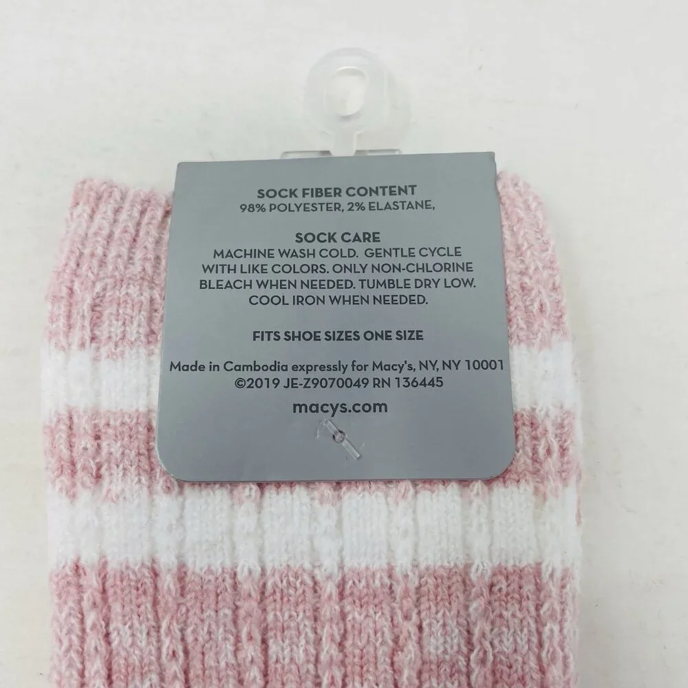 Jenni Intimates Womens One Size Fits Most Varsity‎ Stripe Crew Socks Pink/White